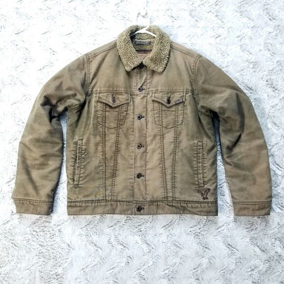 American Eagle Bomber Jacket Corduroy Sherpa Fur Fleece Classic Mens Large